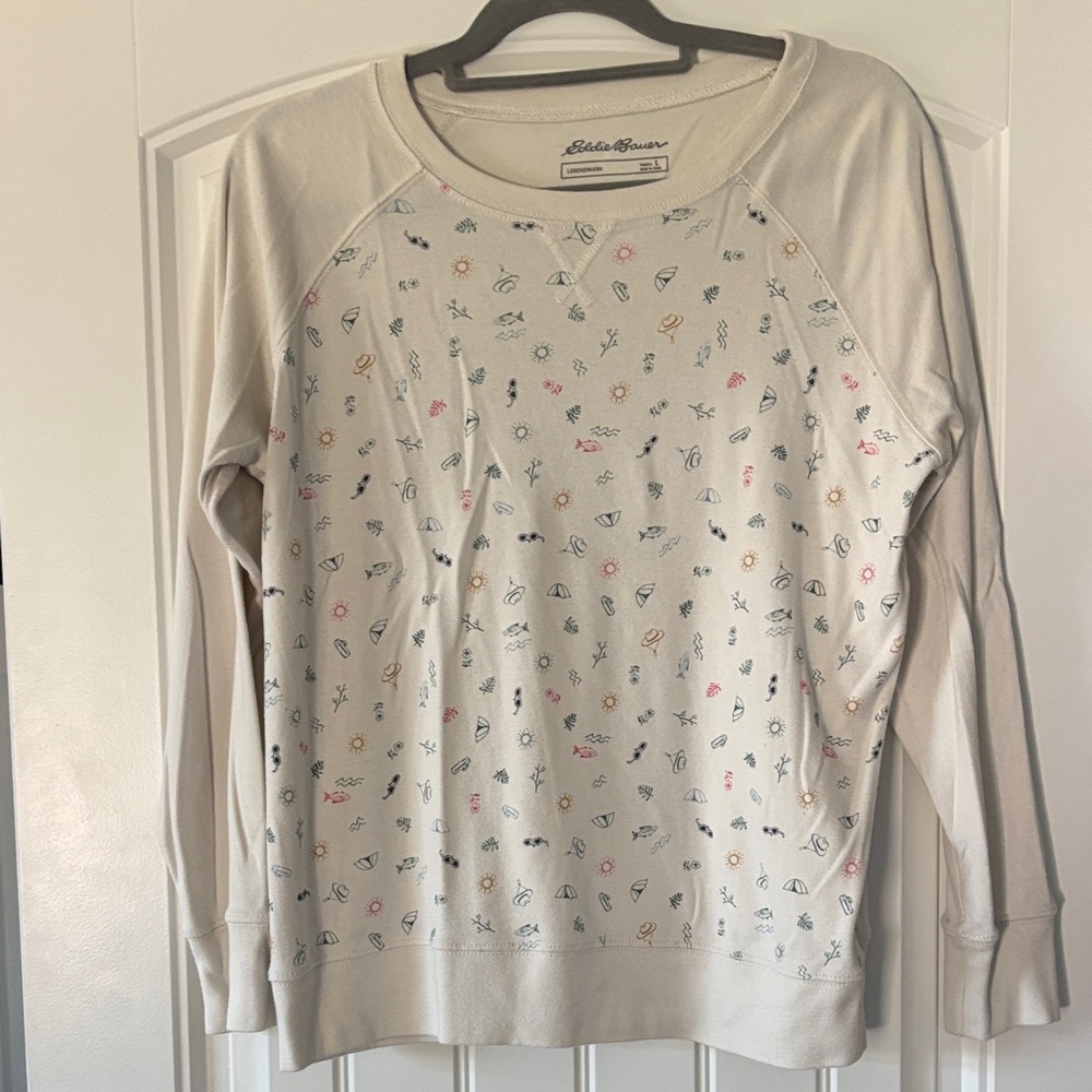 Eddie Bauer Women's Cream Multicolor Pattern Sweater